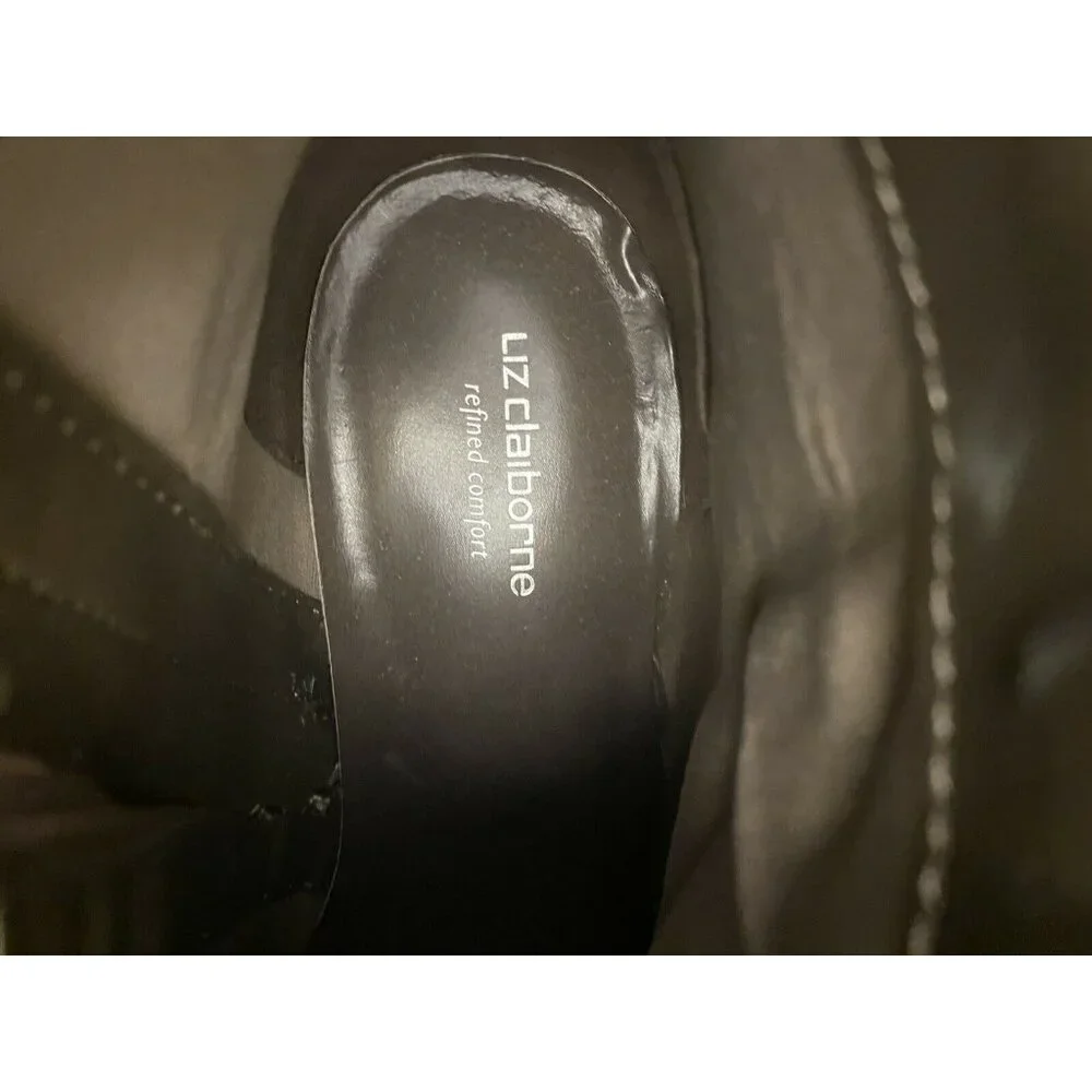 Liz Claiborne Womens Suede Ankle Boots Size 8 8M Brown Block Heel Zipper Closure